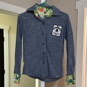Thunderbird Blue Button Down Shirt with Cactus Accents